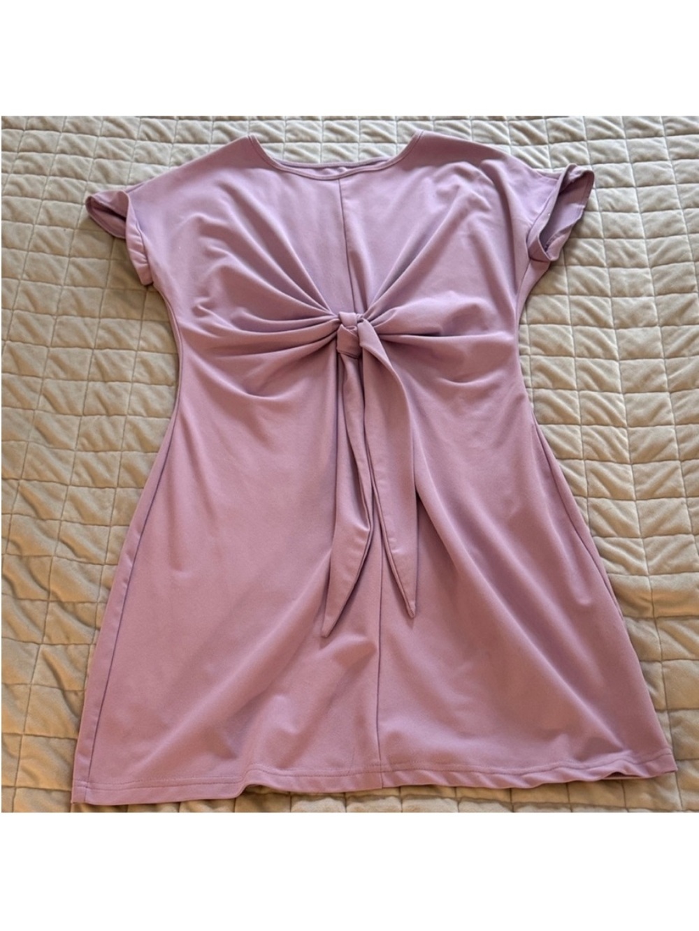Lavender Front-Tie Short Sleeve Tunic Dress